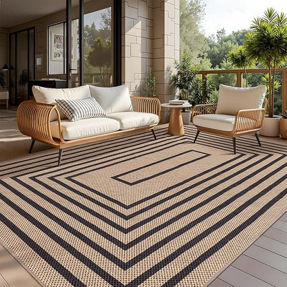 Easy Jute Rug 5x7 Large Washable Area Rug for Dining Room Table,Non-Slip Thin Indoor Outdoor Rug,Modern Farmhouse Geometric Floor Carpet for Living Room Office Bedroom Patio Sunroom