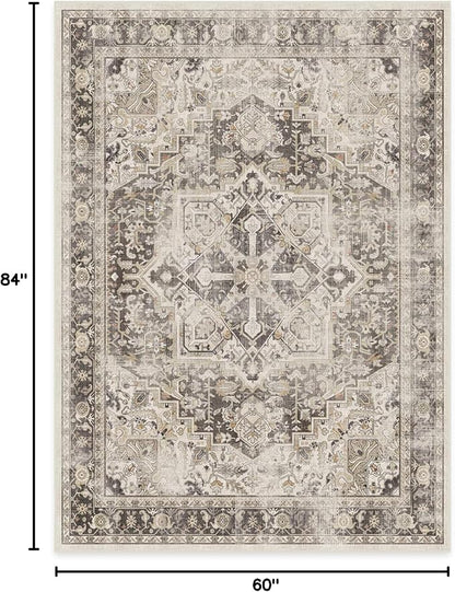 RUGGABLE Washable Vintage Area Rug – Kamran Hazel 5x7, Stain-Resistant, Non-Slip – Medium Machine Washable Rugs for Living Room, Bedroom, Hallway, Entryway & Office–with Standard Pad