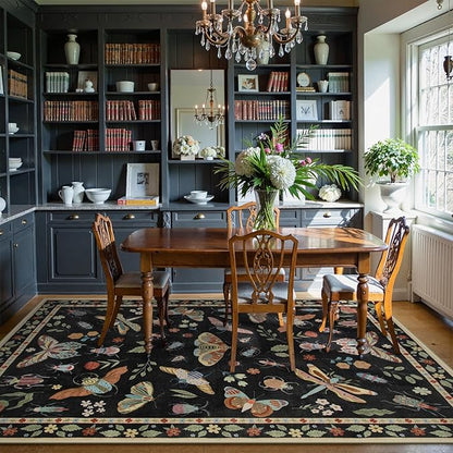 Lahome Insect 9x12 Area Rugs for Living Room Bedroom, Soft Washable Rugs 9x12 Stain Resistant, Ultra-Thin Non-Slip Non-Shedding Accent Carpet for Dining Room Office, Black