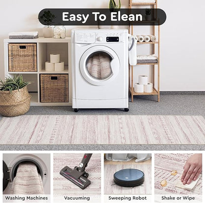 2x8 Pink Runner Rug Machine Washable Non Slip Area Rug Distressed Neutral Moroccan Boho Rug Ultra Soft Floor Runners for Hallways for Entryway Laundry Room Kitchen