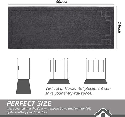BEQHAUSE Door Mat 24" x 60", Non-Slip Door Mats Indoor Entryway Rugs Washable Low-Profile Absorbent and Stain Resist Floor Mats, Dog Door Mat for Front Back Door, Muddy Wet Shoes & Paws, Dark Grey