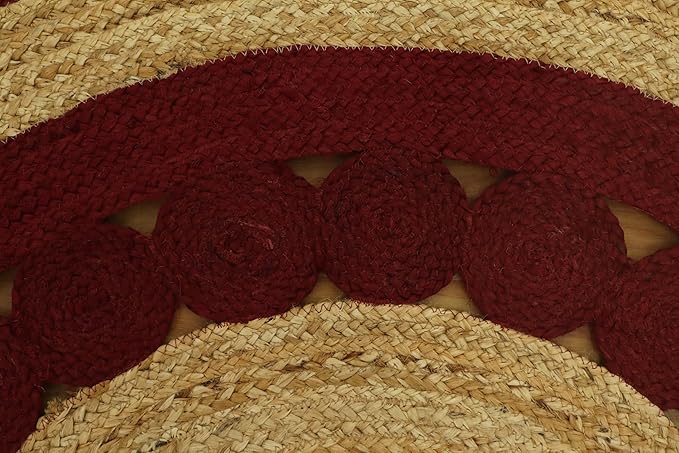 9x12 Jute Oval Rug – Solid Red Beige Flatweave, Natural Jute 0.27" Thick Rug, Hand Braided Kilim Carpet, Handmade Boho Style for Bedroom, Living, Dining Room