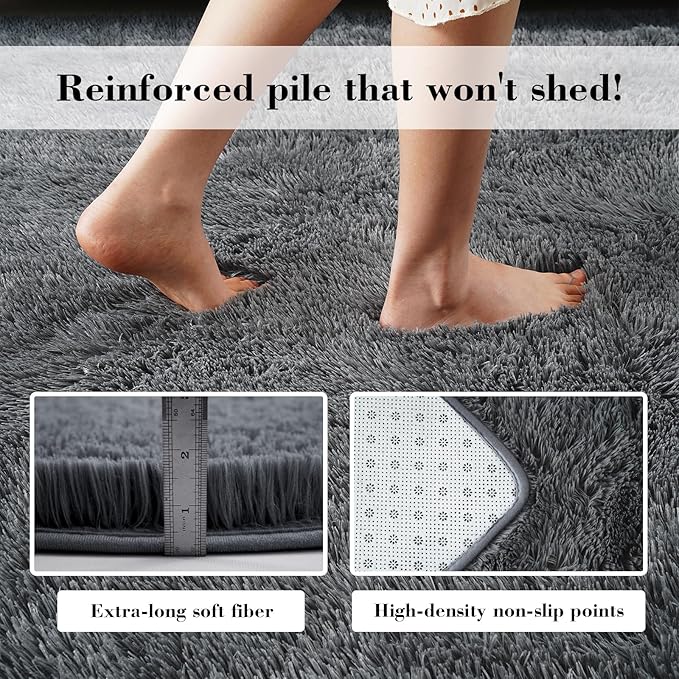 Soft Runner Rugs for Bedroom, Dark Grey 2x8 Runners for Hallways Fluffy Rug Area Rug, Bedside Rug for Living Room Bedroom Kids Room Home Decor