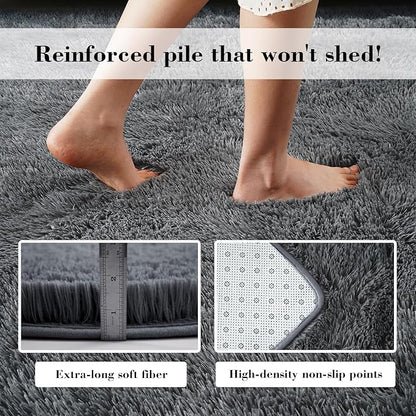 Fluffy Rug Shaggy Area Rug, Dark Grey 5x8 Area Rugs for Bedroom, Small Bedside Rug, Soft Fluffy Shaggy Entryway Throw Rugs for Living Room Bedroom Kids Room Home Decor