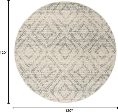 SAFAVIEH Adirondack Collection 10' Round Ivory / Light Blue ADR131T Modern Diamond Distressed Non-Shedding Dining Room Entryway Foyer Living Room Bedroom Area Rug