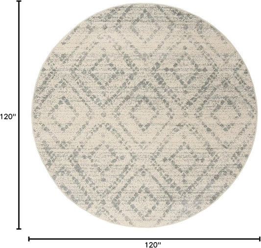 SAFAVIEH Adirondack Collection 10' Round Ivory / Light Blue ADR131T Modern Diamond Distressed Non-Shedding Dining Room Entryway Foyer Living Room Bedroom Area Rug