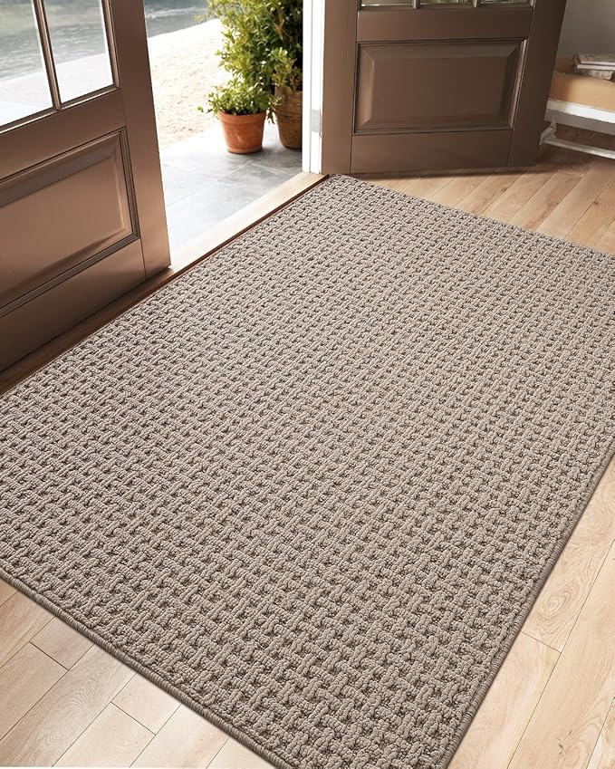 DEXI Front Entryway Door Mat Non Slip 48x72, Large Double Entry Way Mats Inside Entrance Low Profile, Welcome Doormat Dirt Trapper for Garage House Floor Home Porter Hall Backdoor Area, Light Taupe