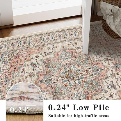 Area Rug 2x3 Entryway Rug Soft Washable Doormat Non Slip Low Pile Lightweight Carpets Indoor Faux Wool Small Rug for Entrance, Kitchen, Bedroom, Living Room