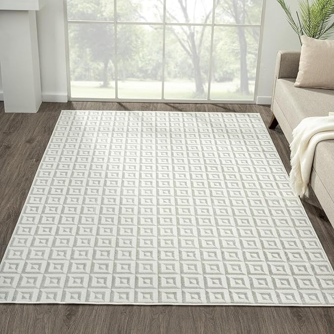 LUXE WEAVERS Geometric Greek Pattern Area Rug, Cream, 5'X7'