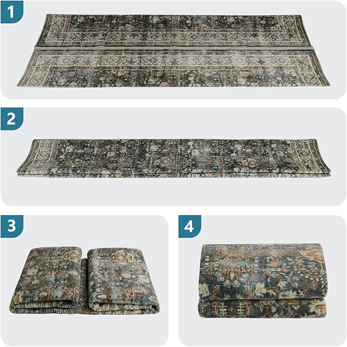 Dripex 9x12 Area Rugs - Stain Resistant Washable Rug DistressedRugs for Living Room Dining Room Bedroom Anti-Slip Low-Pile and Soft Accent Rug Farmhouse Office Home Decor, Pet & Child Friendly