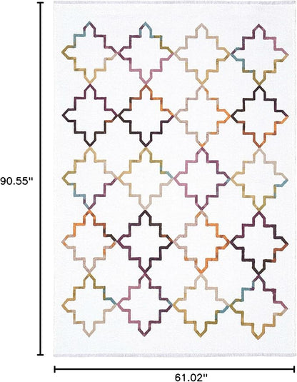 Alfa Rich 5x8 Moroccan White Washable Area Rugs for Living Room Bedroom Kitchen Decor Cotton Rug