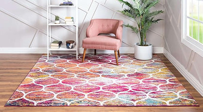 Rugs.com Lattice Frieze Collection Rug – 10' Square Multi Medium Rug Perfect for Living Rooms, Kitchens, Entryways