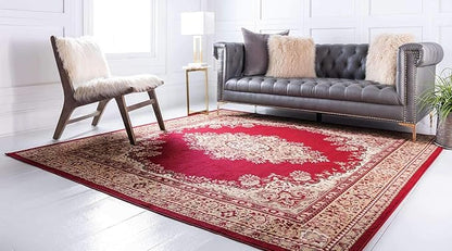 Unique Loom Reza Collection Traditional Persian Style Area Rug, Square 8' 0" x 8' 0", Burgundy/Ivory