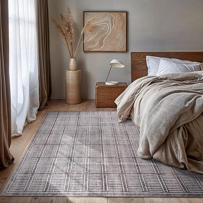 Rugshop Bohemian Stripe Lines Washable Non Slip Area Rug 5' x 7' Brown