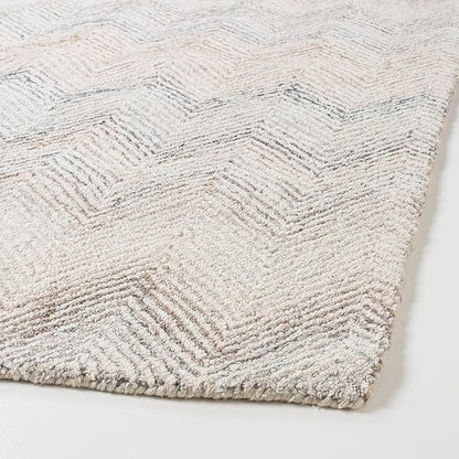 Modern Herringbone Chevron Collection Handcrafted Wool Area Rug - Durable, Zigzag Pattern, for High Traffic, Contemporary Design for Living Room, Bedroom, Dining Room Decor (Ivory-Multi, 9' x 11')