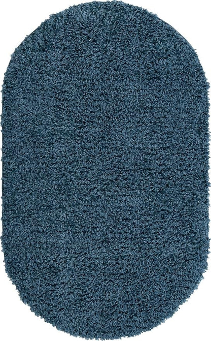 Unique Loom Davos Shag Collection Area Rug - Solid (3' 3" x 5' 3" Oval, Marine Blue)