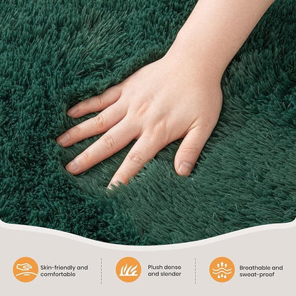 Zentavio Runner Rugs for Hallway 2x6 Shag Soft Bedroom Bedside Rugs Non Slip Fluffy Carpet for Kids Girls Boys Home Decor Aesthetic Dorm Nursery Emerald Green