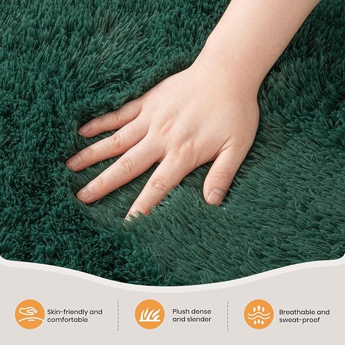 Zentavio Emerald Green Rugs for Bedroom 5x8 Dark Green Area Rugs for Living Room Fluffy Fake Grass Large Carpet for Kids Room Playroom Furry Shag Aesthetic Soft High Pile Washable Home Decor