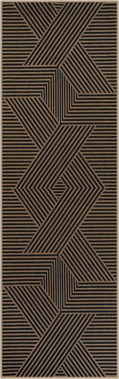 Lahome Modern Geometric Runner Rug, 2x8 Washable Rug Runners for Hallways Non Slip, Black Outdoor Carpet with Rubber Backing, Farmhouse Non Shedding Kitchen Mats for Floor Entryway