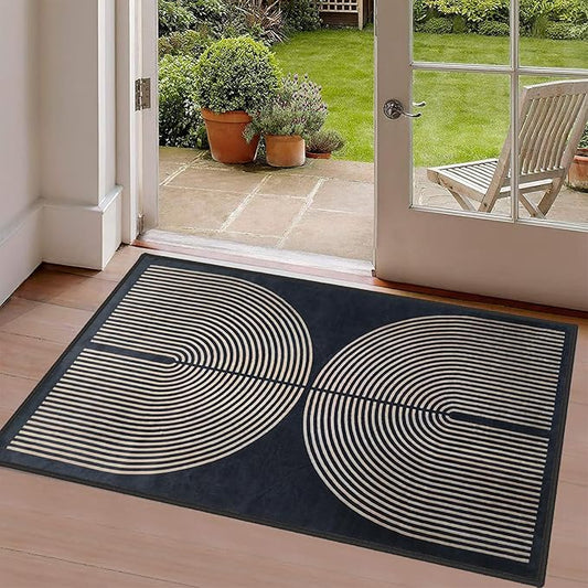Modern Rainbow Area Rug 2x3 Black Soft Plush Low Pile Non-Slip Washable Doormat, Farmhouse Kitchen Bathroom Mat for Entrance Bedroom Laundry Room
