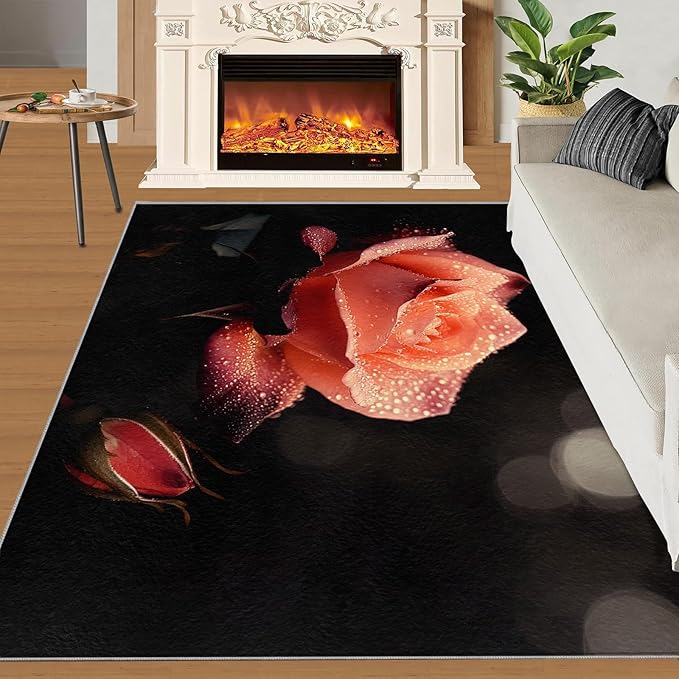 3x4 Florals Rugs for Entryway - Natural Flowers Kids Bedroom Rug, Realistic Rose Mudroom Rug Soft for Coffee Shop Living Room Under Table Game Room