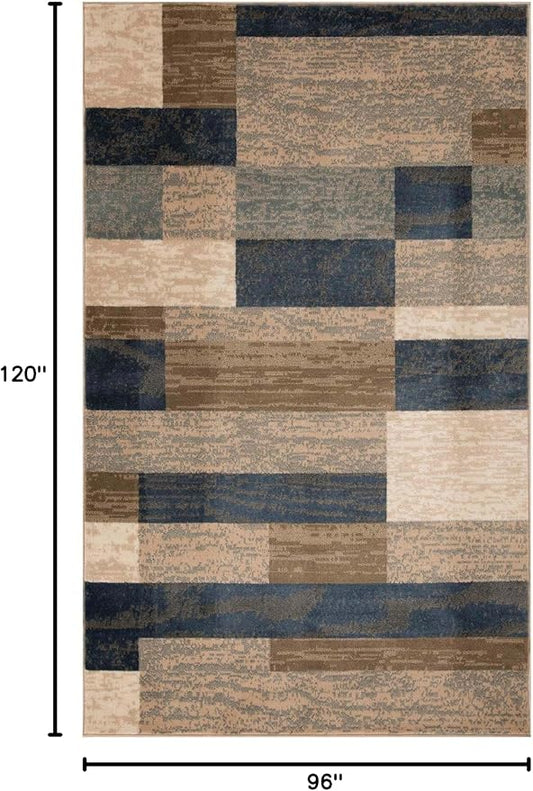 Superior Indoor Area Rug, Jute Backed, Modern Geometric Patchwork Floor Decor for Bedroom, Office, Living Room, Entryway, Hardwood Floors, Rockwood Collection, 8' x 10', Midnight Navy