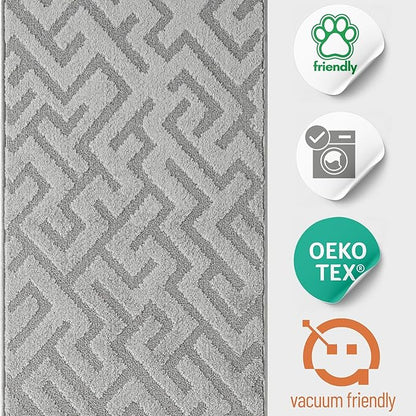 10ft Custom Cut Runner Rug for Narrow Hallways Kitchens - Deco Grey | Non-Slip | Washable & Edge Bound