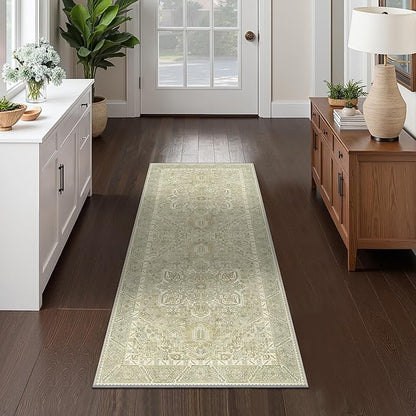 2x5 Runner Rug Machine Washable Boho Runners for Hallway,Ultra-Thin Low Pile Rug,Lightweight Indoor Carpet,Non Slip Floral Runners for Enrtyway, Corridor, Home Office, Kitchen,Taupe