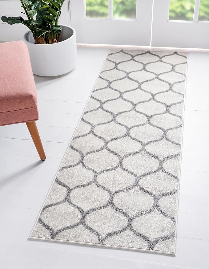 Rugs.com Lattice Frieze Collection Rug – 2' x 13' Runner Ivory Medium Rug Perfect for Living Rooms, Large Dining Rooms, Open Floorplans
