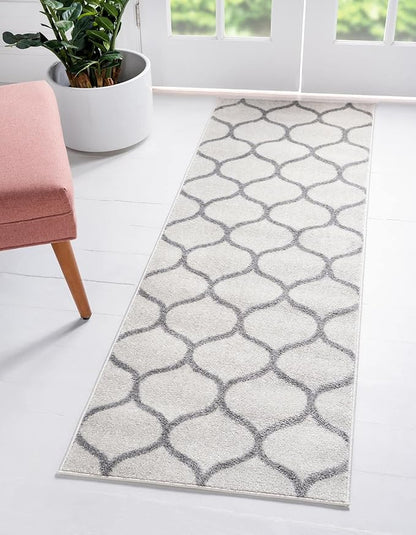 Rugs.com Lattice Frieze Collection Rug – 2' x 13' Runner Ivory Medium Rug Perfect for Living Rooms, Large Dining Rooms, Open Floorplans