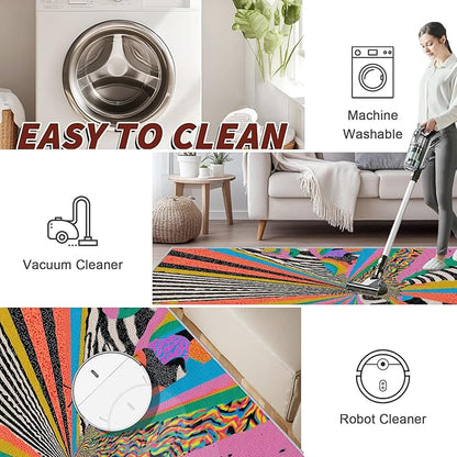 Graffiti Bedroom Rug - Colorful Abstract Street Art Rug, 6x9 Area Rugs, Hippie Aesthetic Funky Non Slip Fade Resistant Large Carpets Home Decor #C088