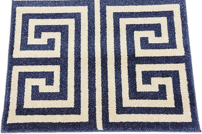 Unique Loom Athens Collection Classic Geometric Modern Border Design Area Rug (2' 7 x 10' 0 Runner, Navy Blue/ Beige)