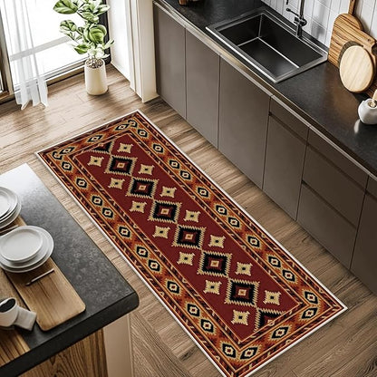 Burgundy Diamond Runner Rug, 2x8ft Hallway Runner Rugs - Corridor & Foyer Area Rugs, Non-Slip Mat Durable Rug, Washable Flannel Material, Southwestern Geometric Home Decor Carpet
