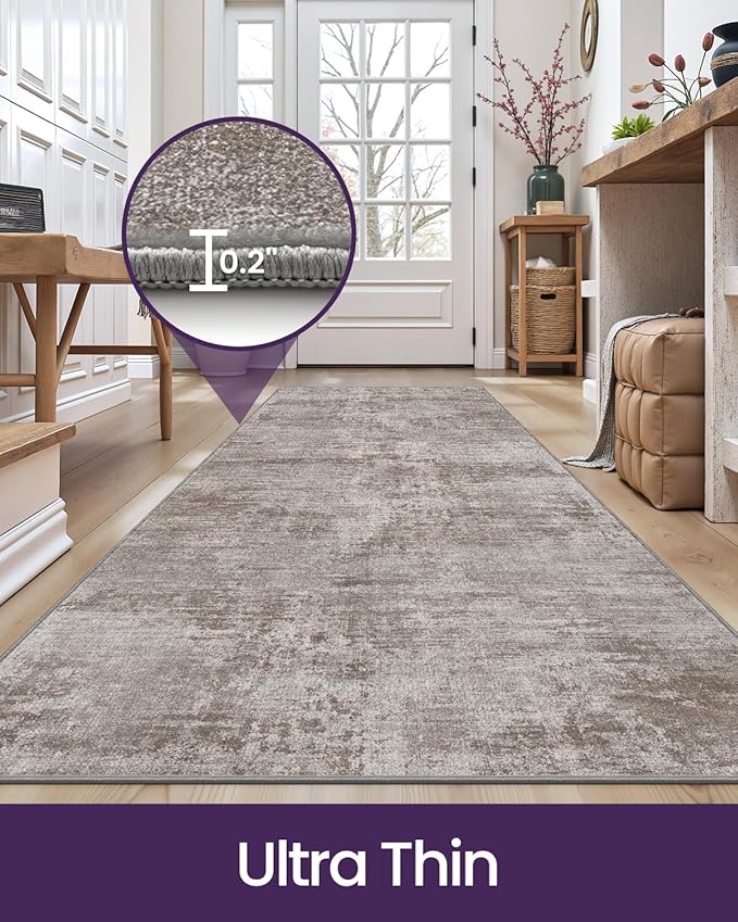 DEXI Hallway Runner Rug 3x8, Modern Abstract Non Slip Thin Soft Runners Carpet, Stain Resistant Washable Indoor Rug for Hallway Entryway Kitchen Laundry Room Living Room, Red Brown