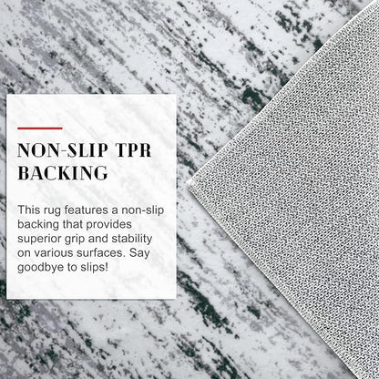 Modern Abstract Runner Rug 2x10, Black Grey White Washable Long Kitchen Runner Non-Slip Soft Hallway Rug Runner Thin Print Faux Wool Carpet for Entryway Bedroom Laundry Room Indoor Home Decor