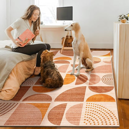 MUJOO Area Rug 6x9,Washable Rugs for Living Room Bedroom Dining Room,Large Boho Throw Floor Carpet Non Slip Soft Modern Abstract Bohemian Orange