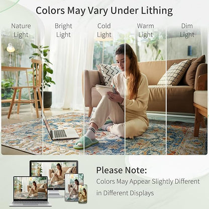 Enkor Area Soft Rugs 4x6 Washable Non Slip Boho Floor Rugs for Living Room Bedroom, Vintage Style Farmhouse Mat for Kitchen Entryway Orange & Blue