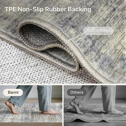 Bavni 5x7 Rug, Machine Washable Rug Non-Slip, Soft Modern Lightweight Area Rug, Stain Resistant Rugs for Living Room, Bedroom, Dining Room, Blue/Light Grey
