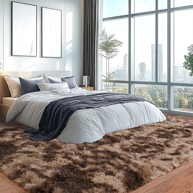 Extra Large Plush Rug High Pile Fluffy Rug for Living Room, Big Plush Non-Skid Shag Carpet, Soft Shaggy Rugs for Bedroom Indoor Modern Home Decor Tie Dye Coffee 9x12ft