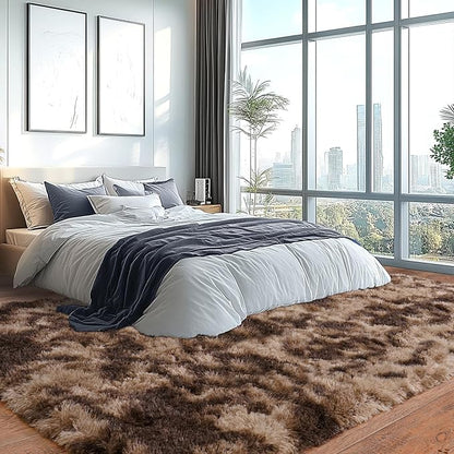 Upgrade Non-Slip Plush Rugs for Living Room, Soft Shaggy Carpets for Living Room, Fuzzy Rugs for Kids' Room, Perfect Decor for Modern Home Tie Dye Coffee 6x9Feet