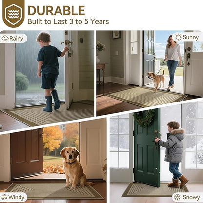 Front Door Mat 17''x30'', Absorbent Muddy Dirt Resist Washable Non Slip Low-Profile Indoor Doormat, Easy Clean Welcome Entryway Door Mats, Brown