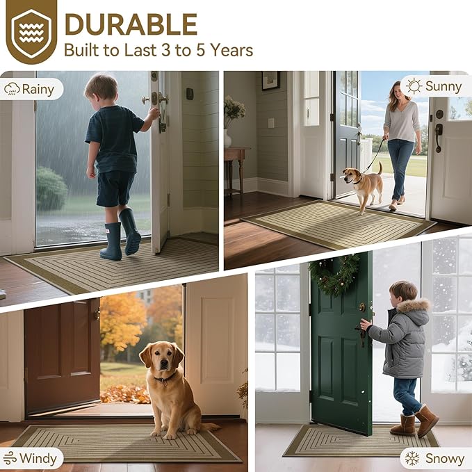 Front Door Mat 31''x47'', Absorbent Muddy Dirt Resist Washable Non Slip Low-Profile Indoor Doormat, Easy Clean Welcome Entryway Door Mats, Brown