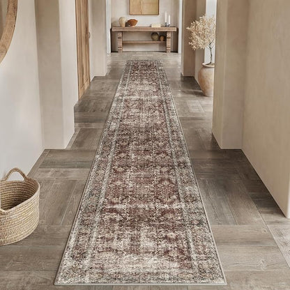 Rust Red Runner Rug 2x12 Vintage Area Carpet Hallway Long Indoor Kitchen Washable Living Room Low Pile Traditional Distressed Retro Accent Throw Rug Non Slip Laundry Bathroom Office