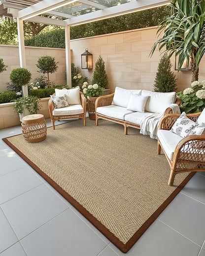 DEXI Area Rug Natural Fiber 8x10, Braided Woven Seagrass Rugs No Shed, Large Soft Neutral Rustic Carpet Mat for Indoor Entryway Outdoor Patio Dining Living Room Bedroom Farmhouse, Natural