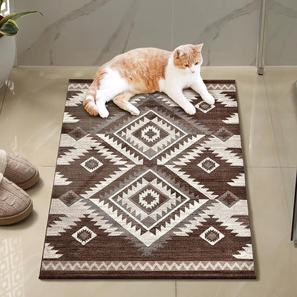 YHSF South West Native American Rug Ritz – Native Tribal American Indian Inspired Rug - Living Room, Bedroom, Hallway, Entryway & High-Traffic Area Rugs - Washable - Soft - Espresso, 2 Feet x 3 Feet