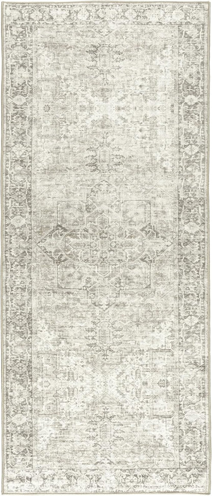 ReaLife Rugs Machine Washable Area Rug Runner - Living Room Bedroom Bathroom Kitchen Entryway Office - Padded Low Pile Stain Resistant Premium - Boho Farmhouse Vintage - Lyle - Beige Ivory 2'6" x 6'
