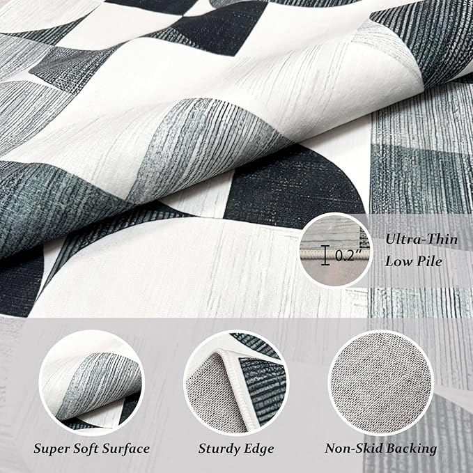 4X6 Rug Boho Washable, Modern Abstract Area Rugs for Bedroom Entryway Living Room Bedside Low-Pile, Small Throw Floor Carpet Non Slip Ultra-Thin Soft Indoor Gray