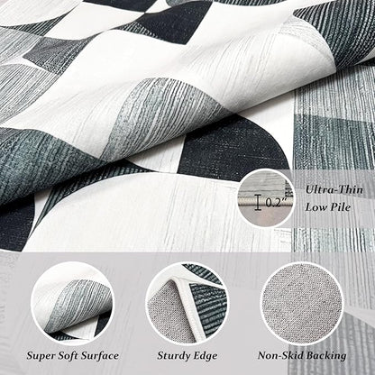 Modern Abstract Rug 5x7 Machine Washable, Boho Area Rugs for Living Room Bedroom Low-Pile, Large Throw Floor Carpet Non Slip Ultra-Thin Soft Indoor Gray
