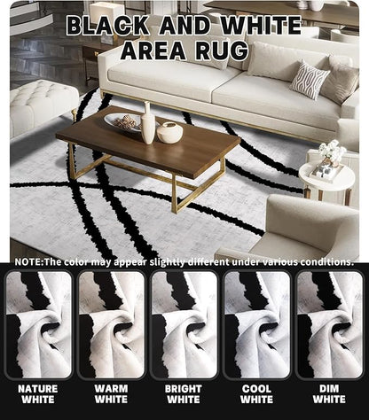 YIHOUSE Modern Area Rugs 6x9, Washable Black and White Rug, Thin Abstract Geometric Minimalist Striped Rug, Black Rugs for Living Room,Bedroom,Kitchen,Dining Room,Office