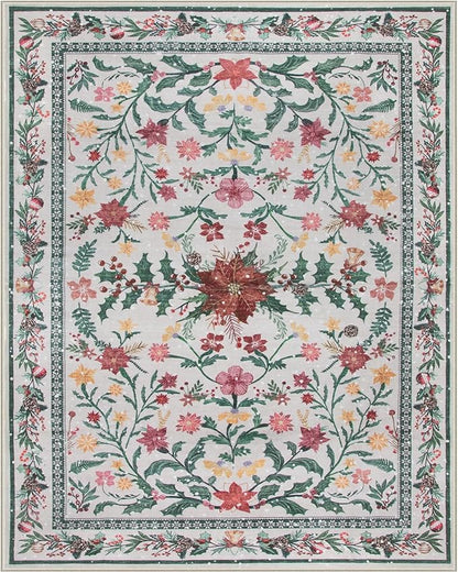 Lahome Christmas Rugs 8x10 Living Room Decor, Washable Area Rugs for Dining Room Stain Resistant, Large Thin Carpets Under Bed Couch Cottagecore Holiday Decor
